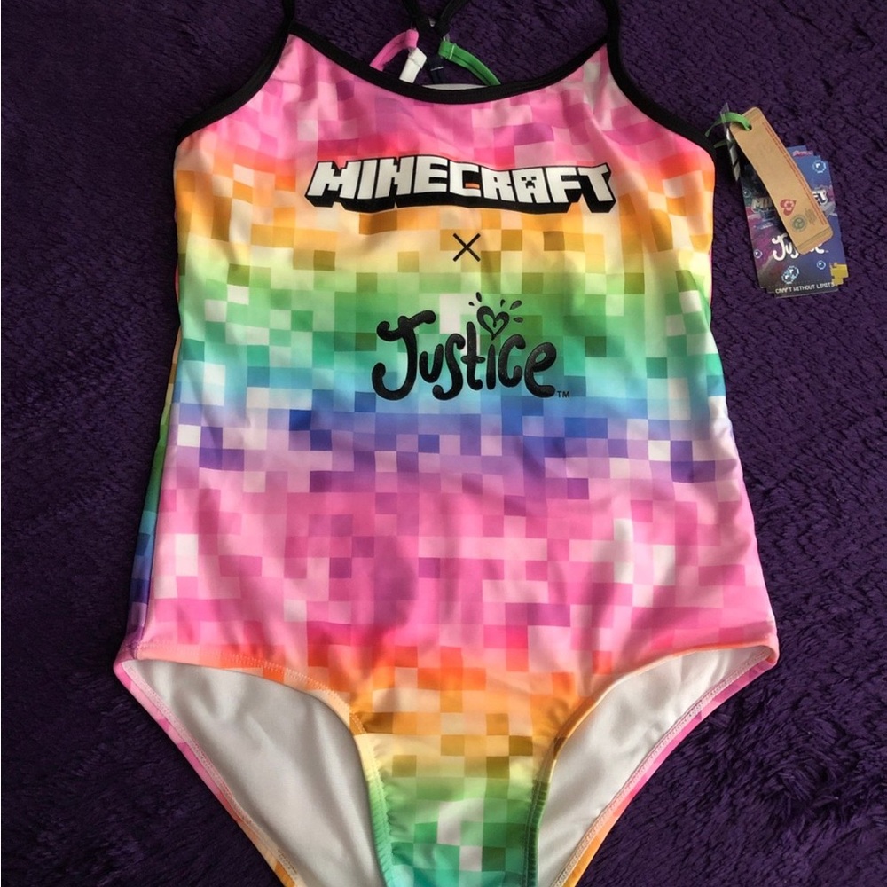 Justice Multicolor Minecraft Kids Swim One Piece
